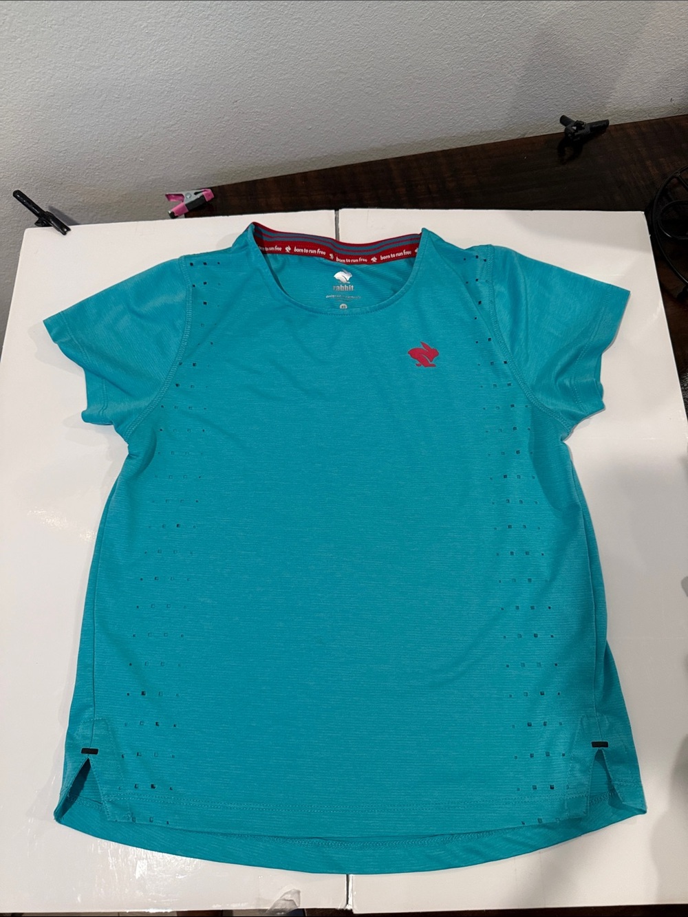 Rabbit Running Born To Run Free Teal Short Sleeve Performance Tee